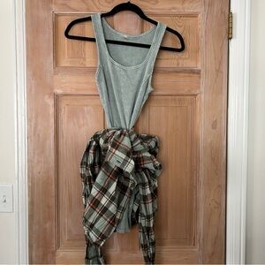 SET - Junie Mint Green Ribbed Tank with Color-Matched Grunge Long Sleeve Flannel
